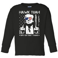 Hawk Tuah Spit On That Thang Trump Toddler Long Sleeve Shirt