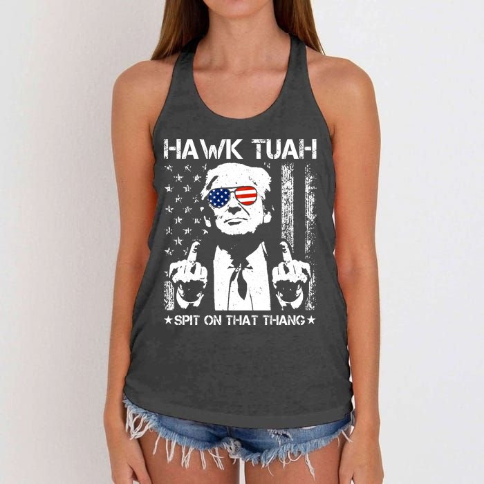 Hawk Tuah Spit On That Thang Trump Women's Knotted Racerback Tank