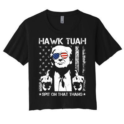 Hawk Tuah Spit On That Thang Trump Women's Crop Top Tee