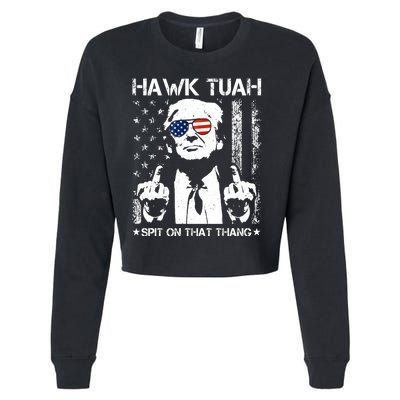 Hawk Tuah Spit On That Thang Trump Cropped Pullover Crew