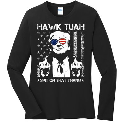 Hawk Tuah Spit On That Thang Trump Ladies Long Sleeve Shirt