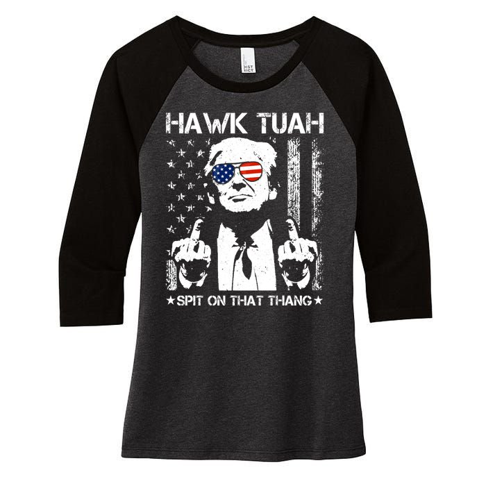 Hawk Tuah Spit On That Thang Trump Women's Tri-Blend 3/4-Sleeve Raglan Shirt