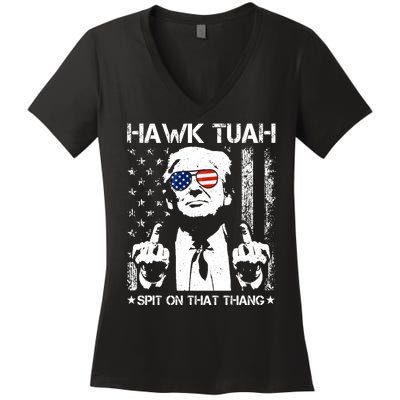 Hawk Tuah Spit On That Thang Trump Women's V-Neck T-Shirt