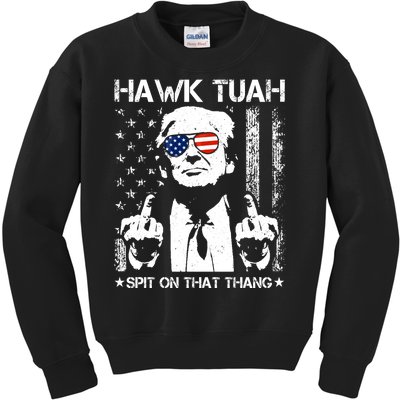 Hawk Tuah Spit On That Thang Trump Kids Sweatshirt