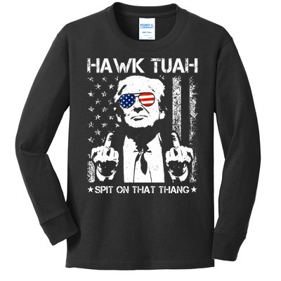 Hawk Tuah Spit On That Thang Trump Kids Long Sleeve Shirt