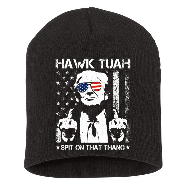 Hawk Tuah Spit On That Thang Trump Short Acrylic Beanie