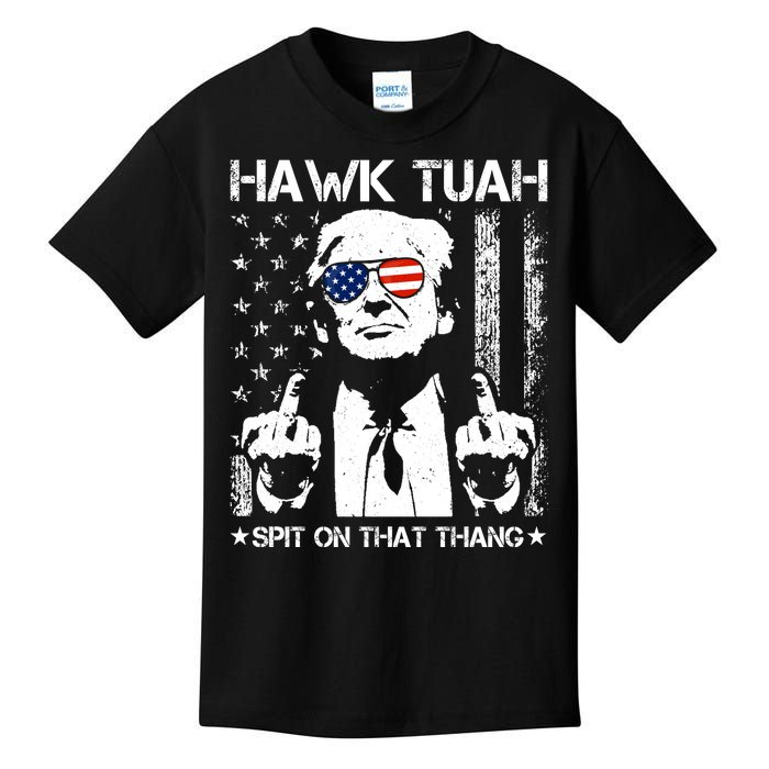 Hawk Tuah Spit On That Thang Trump Kids T-Shirt