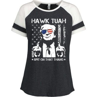 Hawk Tuah Spit On That Thang Trump Enza Ladies Jersey Colorblock Tee