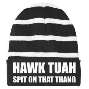 Hawk Tuah Spit On That Thang Striped Beanie with Solid Band