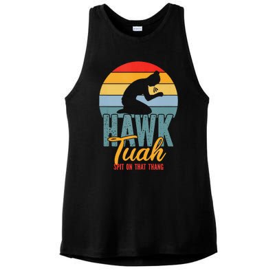 Hawk Tuah Spit On That Thang Meme Ladies PosiCharge Tri-Blend Wicking Tank