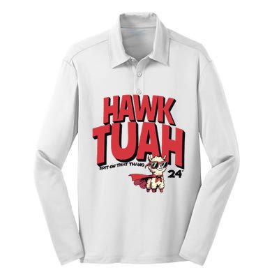 Hawk Tuah Spit On That Thang 2024 Silk Touch Performance Long Sleeve Polo