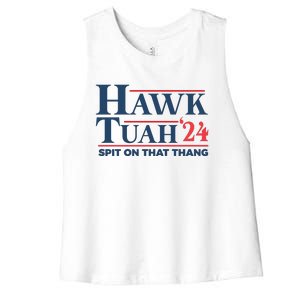 Hawk Tuah Spit On That Thang Funny Women's Racerback Cropped Tank