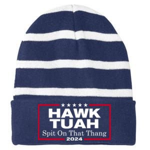 Hawk Tush Spit On That Thang Funny 2024 Election Striped Beanie with Solid Band