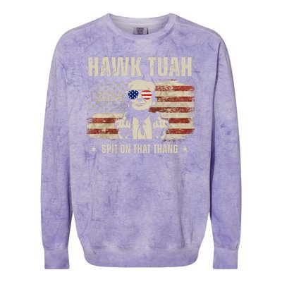 Hawk Tuah Spit On That Thang 2024 Usa Trump Colorblast Crewneck Sweatshirt