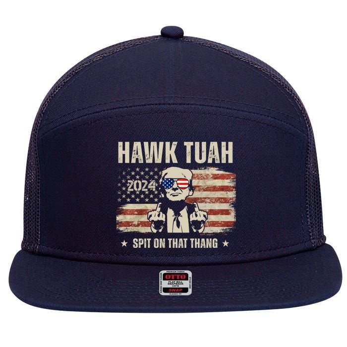 Hawk Tuah Spit On That Thang 2024 Usa Trump 7 Panel Mesh Trucker Snapback Hat