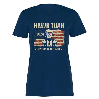 Hawk Tuah Spit On That Thang 2024 Usa Trump Women's Momentum V-Neck T-Shirt