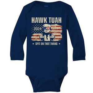 Hawk Tuah Spit On That Thang 2024 Usa Trump Baby Long Sleeve Bodysuit