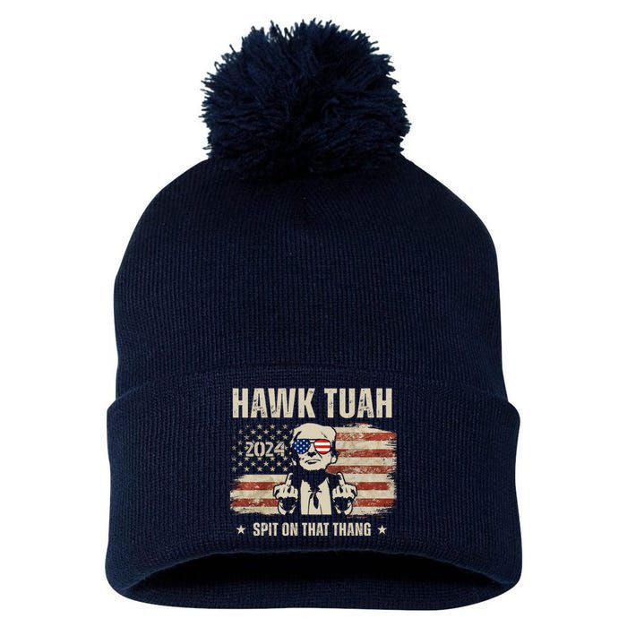 Hawk Tuah Spit On That Thang 2024 Usa Trump Pom Pom 12in Knit Beanie