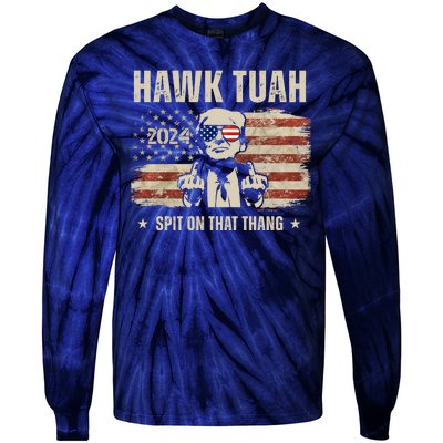 Hawk Tuah Spit On That Thang 2024 Usa Trump Tie-Dye Long Sleeve Shirt