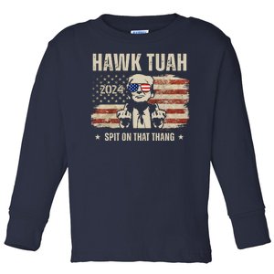 Hawk Tuah Spit On That Thang 2024 Usa Trump Toddler Long Sleeve Shirt