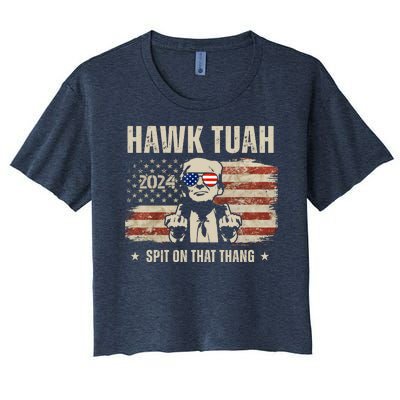 Hawk Tuah Spit On That Thang 2024 Usa Trump Women's Crop Top Tee