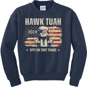 Hawk Tuah Spit On That Thang 2024 Usa Trump Kids Sweatshirt