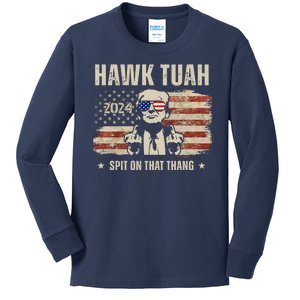 Hawk Tuah Spit On That Thang 2024 Usa Trump Kids Long Sleeve Shirt