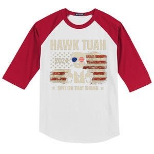 Hawk Tuah Spit On That Thang 2024 Usa Trump Kids Colorblock Raglan Jersey