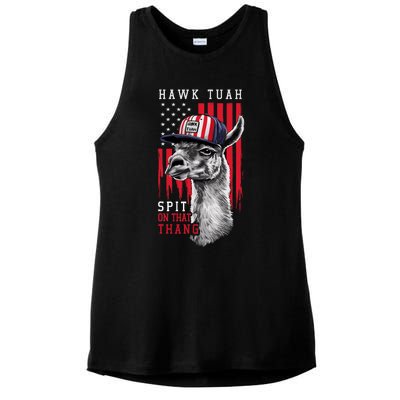 Hawk Tush Spit On That Thing Funny Llama July 4th Ladies PosiCharge Tri-Blend Wicking Tank