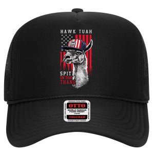 Hawk Tush Spit On That Thing Funny Llama July 4th High Crown Mesh Back Trucker Hat