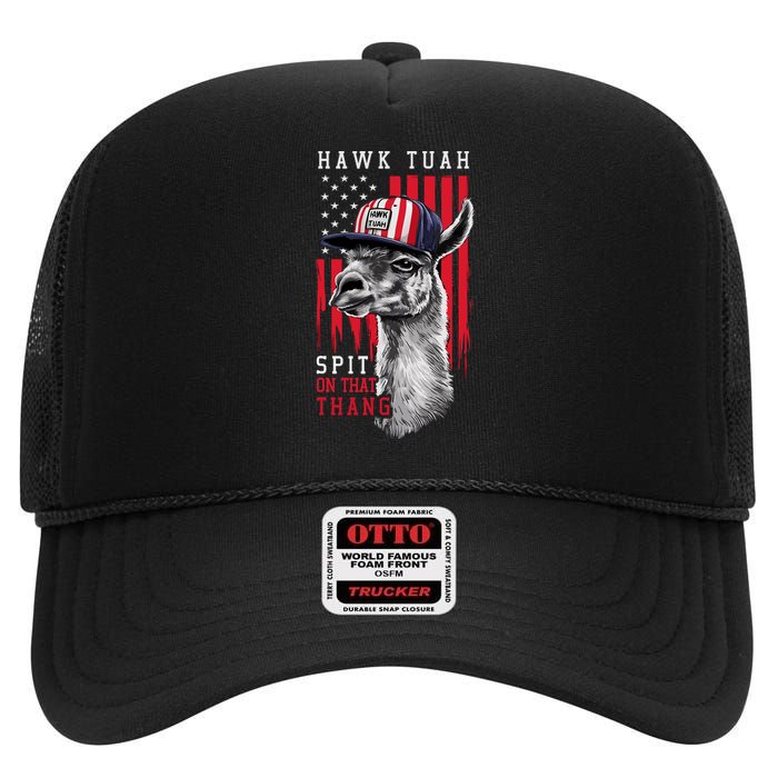 Hawk Tush Spit On That Thing Funny Llama July 4th High Crown Mesh Back Trucker Hat