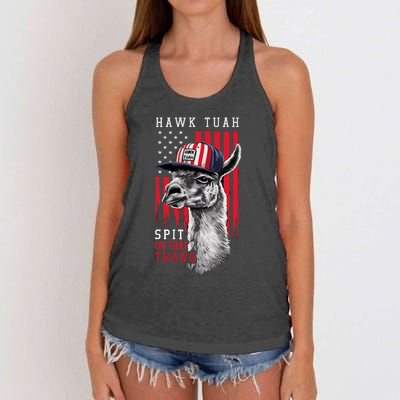 Hawk Tush Spit On That Thing Funny Llama July 4th Women's Knotted Racerback Tank