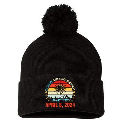 Happy Totality Solar Eclipse Awesome Birthday April 8 2024 Pom Pom 12in Knit Beanie