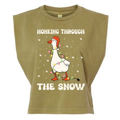 Honking Through The Snow Funny Goose Ugly Christmas Garment-Dyed Women's Muscle Tee