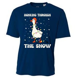 Honking Through The Snow Funny Goose Ugly Christmas Cooling Performance Crew T-Shirt