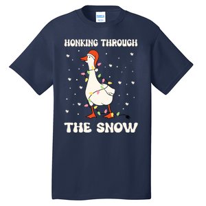 Honking Through The Snow Funny Goose Ugly Christmas Tall T-Shirt