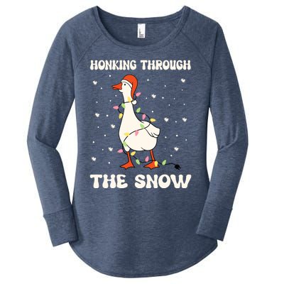 Honking Through The Snow Funny Goose Ugly Christmas Women's Perfect Tri Tunic Long Sleeve Shirt