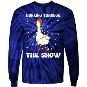 Honking Through The Snow Funny Goose Ugly Christmas Tie-Dye Long Sleeve Shirt