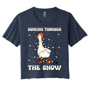 Honking Through The Snow Funny Goose Ugly Christmas Women's Crop Top Tee