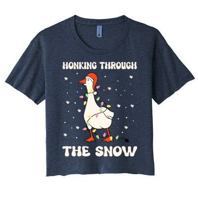 Honking Through The Snow Funny Goose Ugly Christmas Women's Crop Top Tee