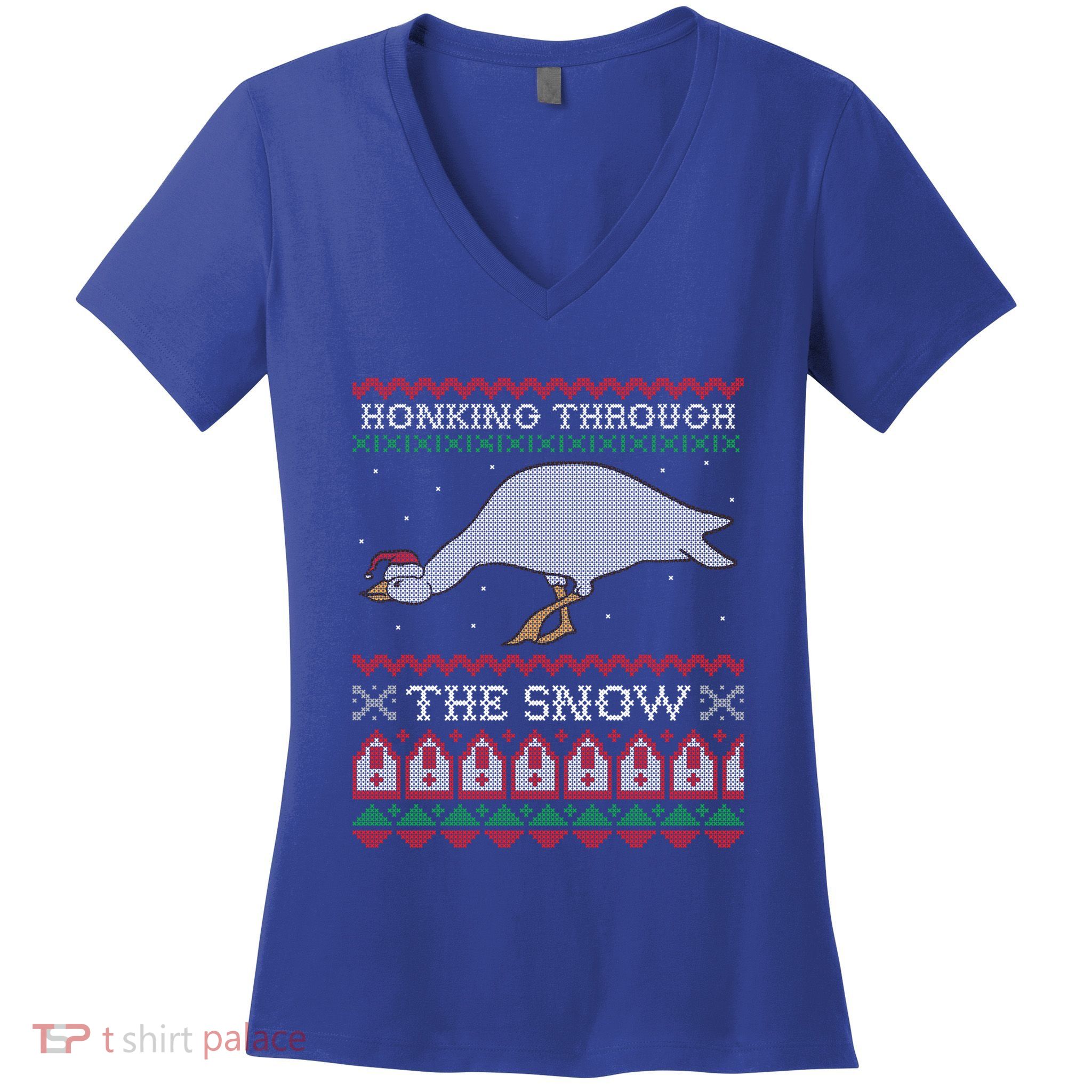 Honking Through The Snow Goose Ugly Christmas Sweater Honk Cool Gift Women's V-Neck T-Shirt