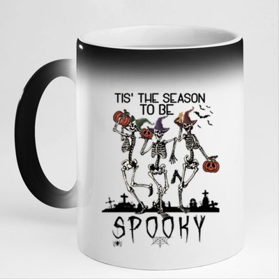 Halloween Tis' The Season To Be Spooky Dancing Skeletons Gift 11oz Black Color Changing Mug