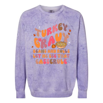 Happy Thanksgiving Turkey Day Gravy Beans Rolls Casserole Colorblast Crewneck Sweatshirt