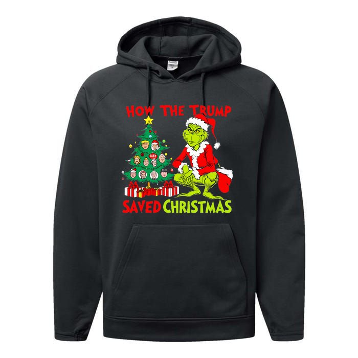 How The Trump Saved Christmas Funny Trump Christmas 2024 Performance Fleece Hoodie