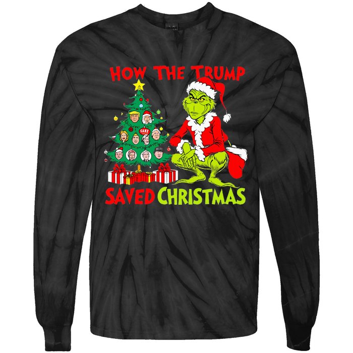 How The Trump Saved Christmas Funny Trump Christmas 2024 Tie-Dye Long Sleeve Shirt