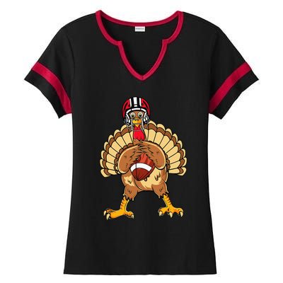 Happy Thanksgiving Turkey Playing Football Dad Ladies Halftime Notch Neck Tee