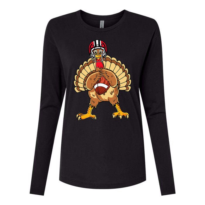 Happy Thanksgiving Turkey Playing Football Dad Womens Cotton Relaxed Long Sleeve T-Shirt