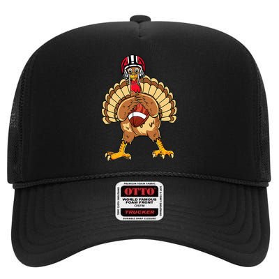 Happy Thanksgiving Turkey Playing Football Dad High Crown Mesh Back Trucker Hat