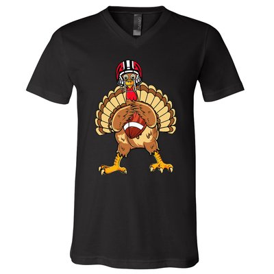 Happy Thanksgiving Turkey Playing Football Dad V-Neck T-Shirt