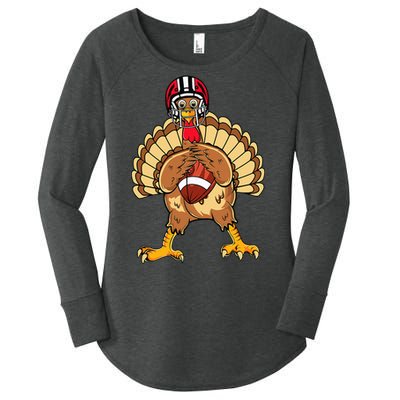 Happy Thanksgiving Turkey Playing Football Dad Women's Perfect Tri Tunic Long Sleeve Shirt